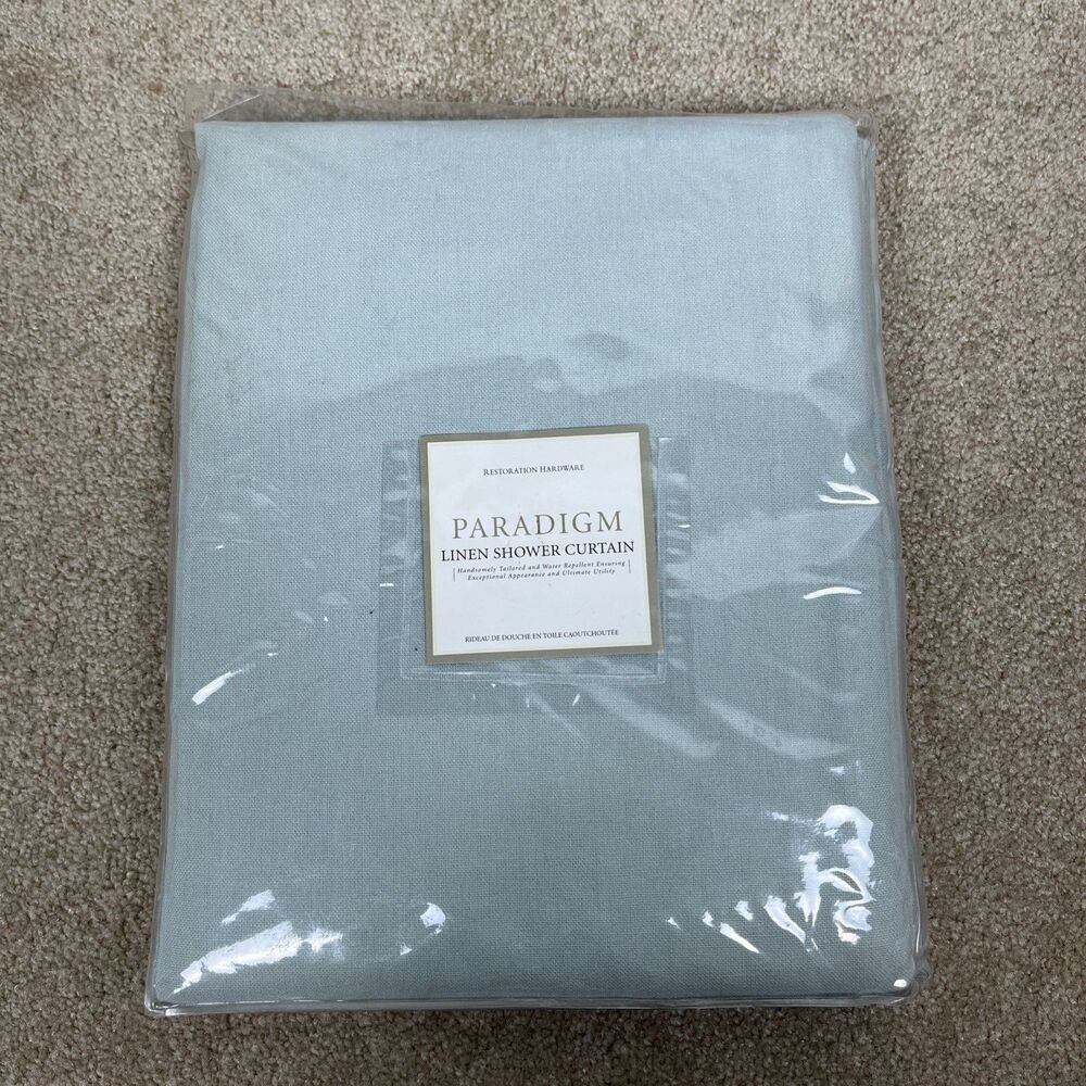 Restoration Hardware Paradigm Linen Shower Curtain 70x 72 Blue Green Tone New